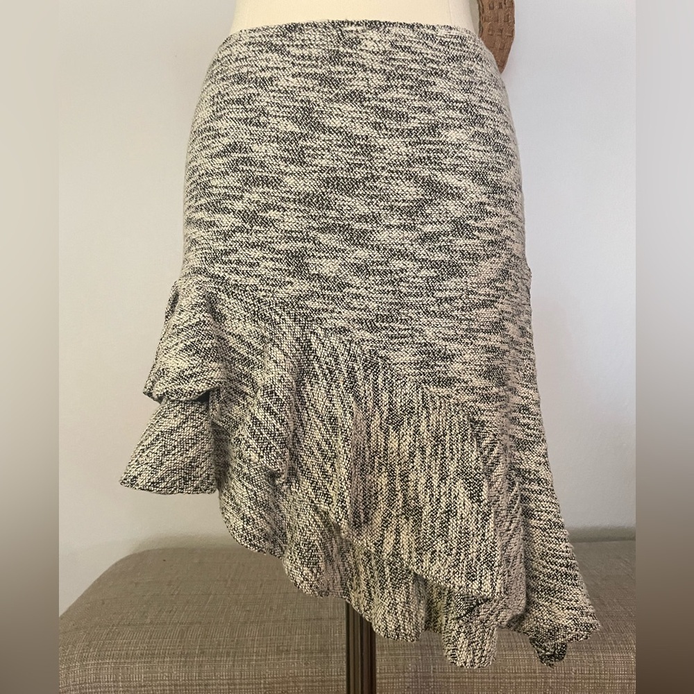 Textured Knit Asymmetrical Ruffle Skirt - Black & White